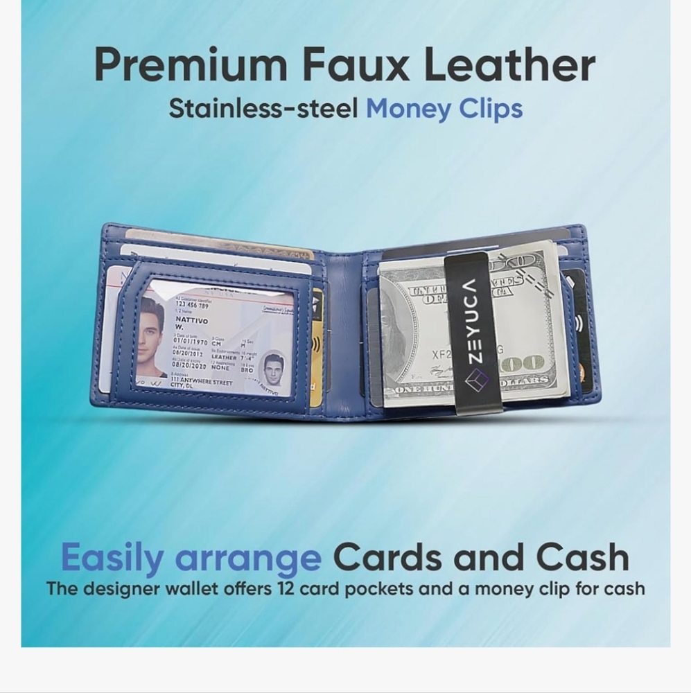 ZAYUCA RFID BLOCKING WALLET BLACK BLUE NIB - Picture 2 of 5